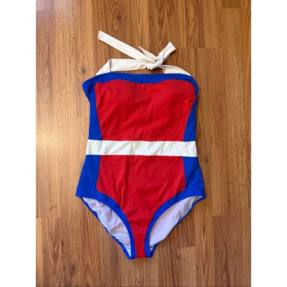 Boden Red, Blue & White Colorblock One-Piece Swimsuit